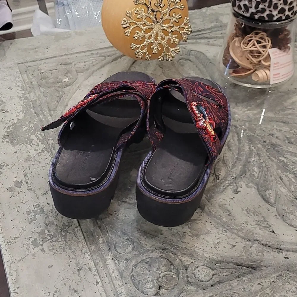 ZARA EMBROIDERED TRACK SOLE PURPLE  BAROK SANDALS JEWEL BROOCH 38 - Picture 4 of 8